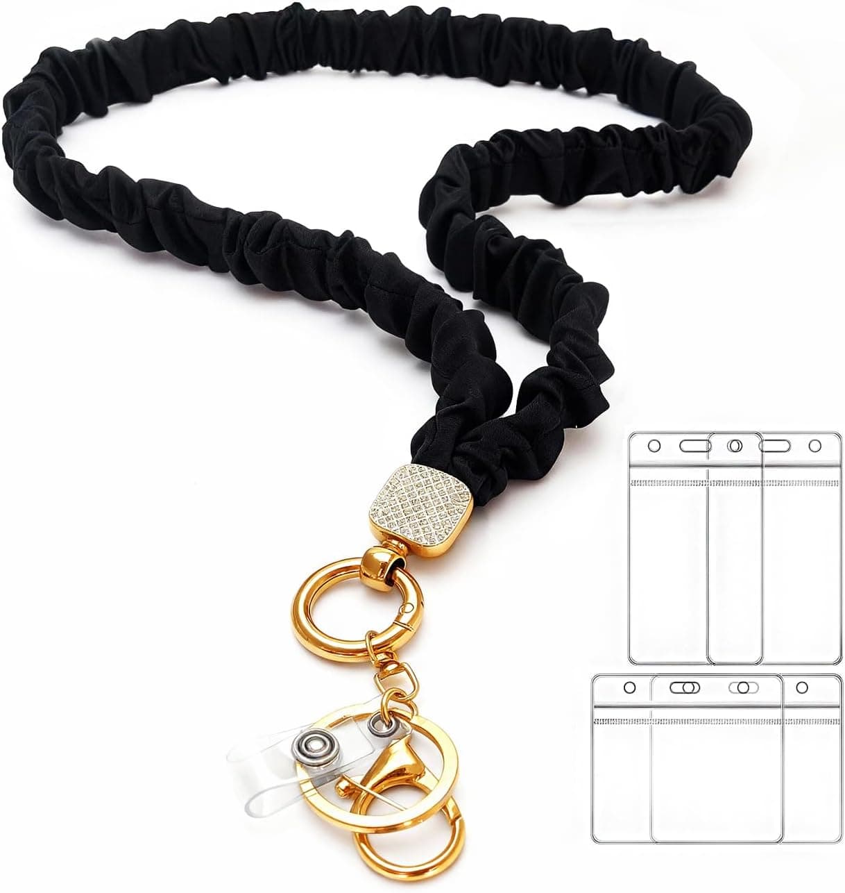 Satin Scrunchie Lanyard Stretchy ID Badge Holder for Teachers Nurses Women, 20.8in Length Stretches to 31in