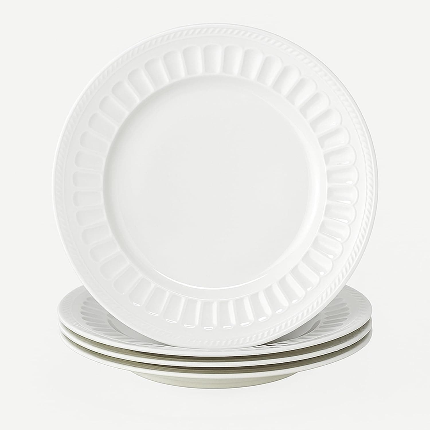 Bone China Dinner Plates, 10.5'' Ceramic Plates for Pasta, Salad, Dessert, Appetizer, Serving Dishes for Kitchen, Family Plates Set of 4, Microwave, Oven Dishwasher Safe, Embossed Patterns