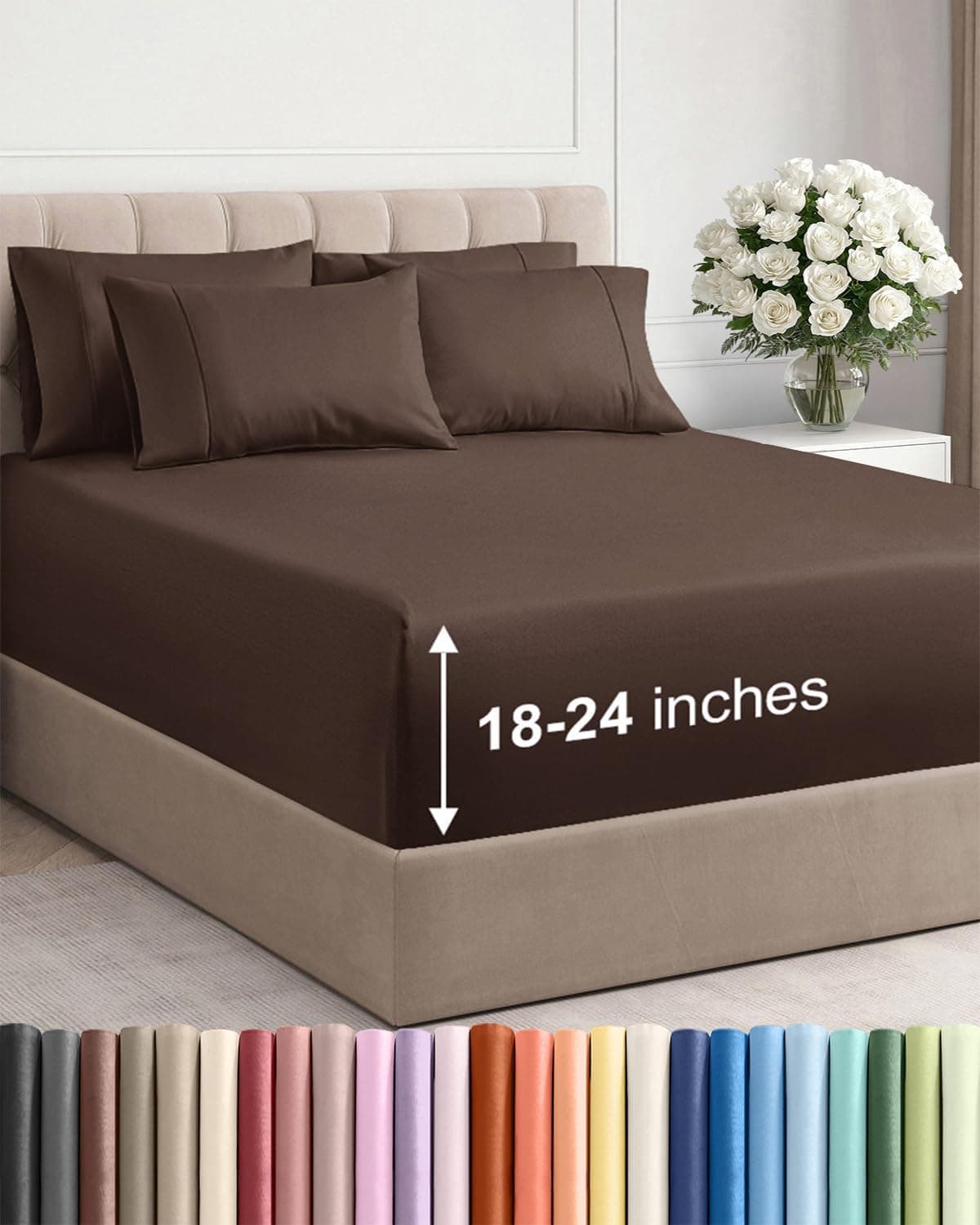 CGK Extra Deep Queen Sheet Set - 6pc Cooling Sheets - Brown