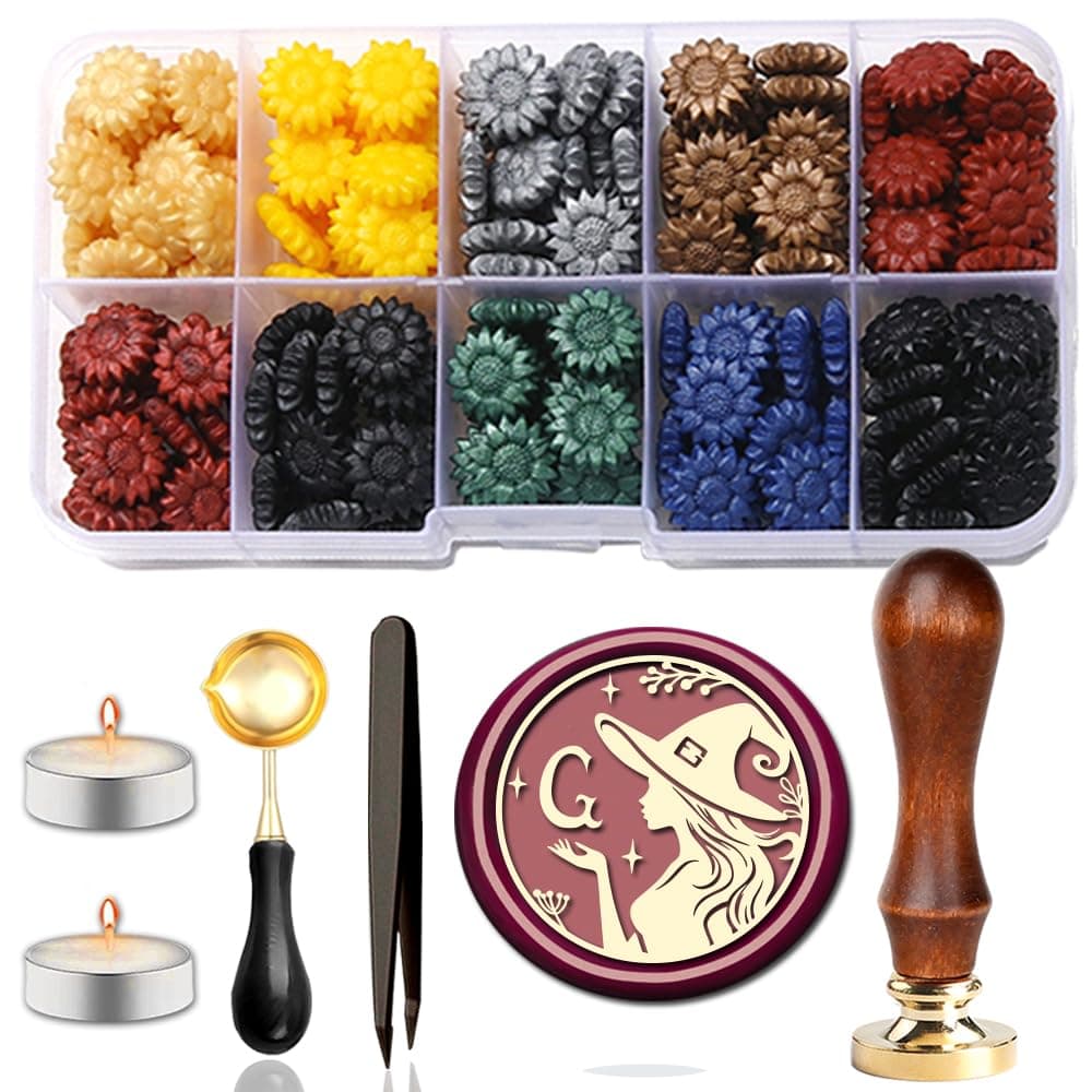 Alphabet G Wax Seal Stamp Kit Magical Girl Style Initial Letter G Wax Stamp Brass Head Ideal for Decorating Christmas Cards Envelopes Gift Wraps Wedding Invitations(Kit G)