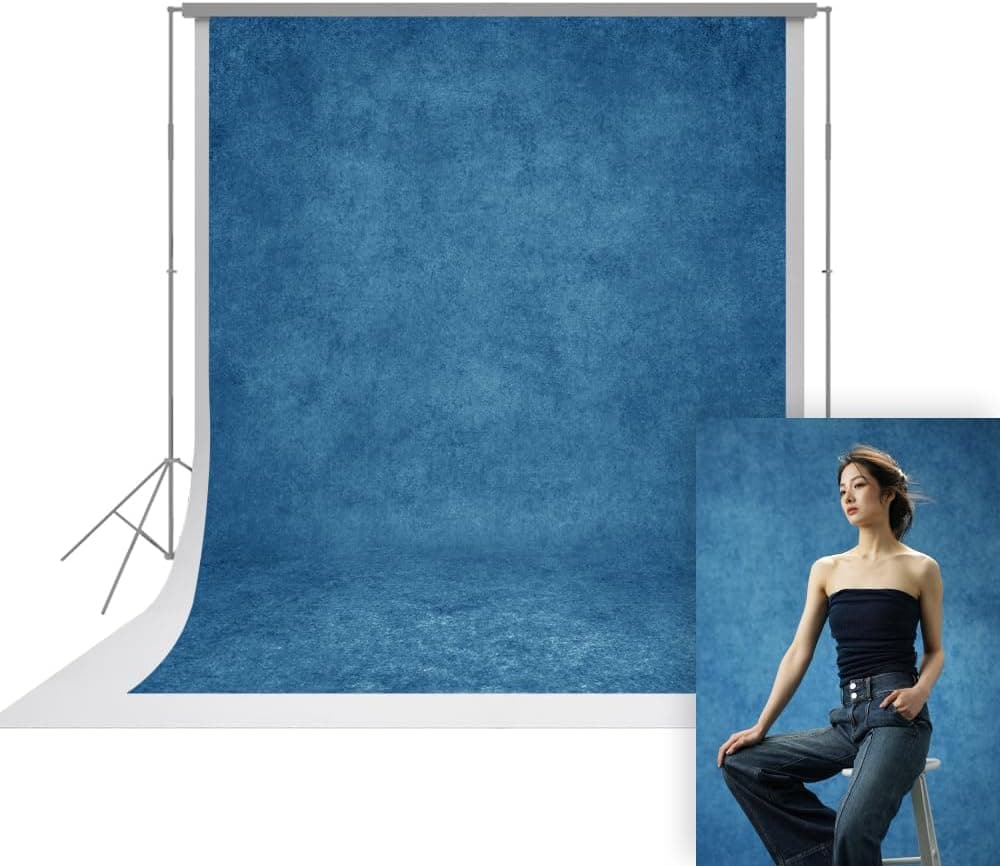 UrcTepics 5×7 ft Blue Fabric Photo Backdrops, Classic Abstract Texture Backdrop for Headshots and Portraits, Vintage Photography Background for Studio and Events. - image 1