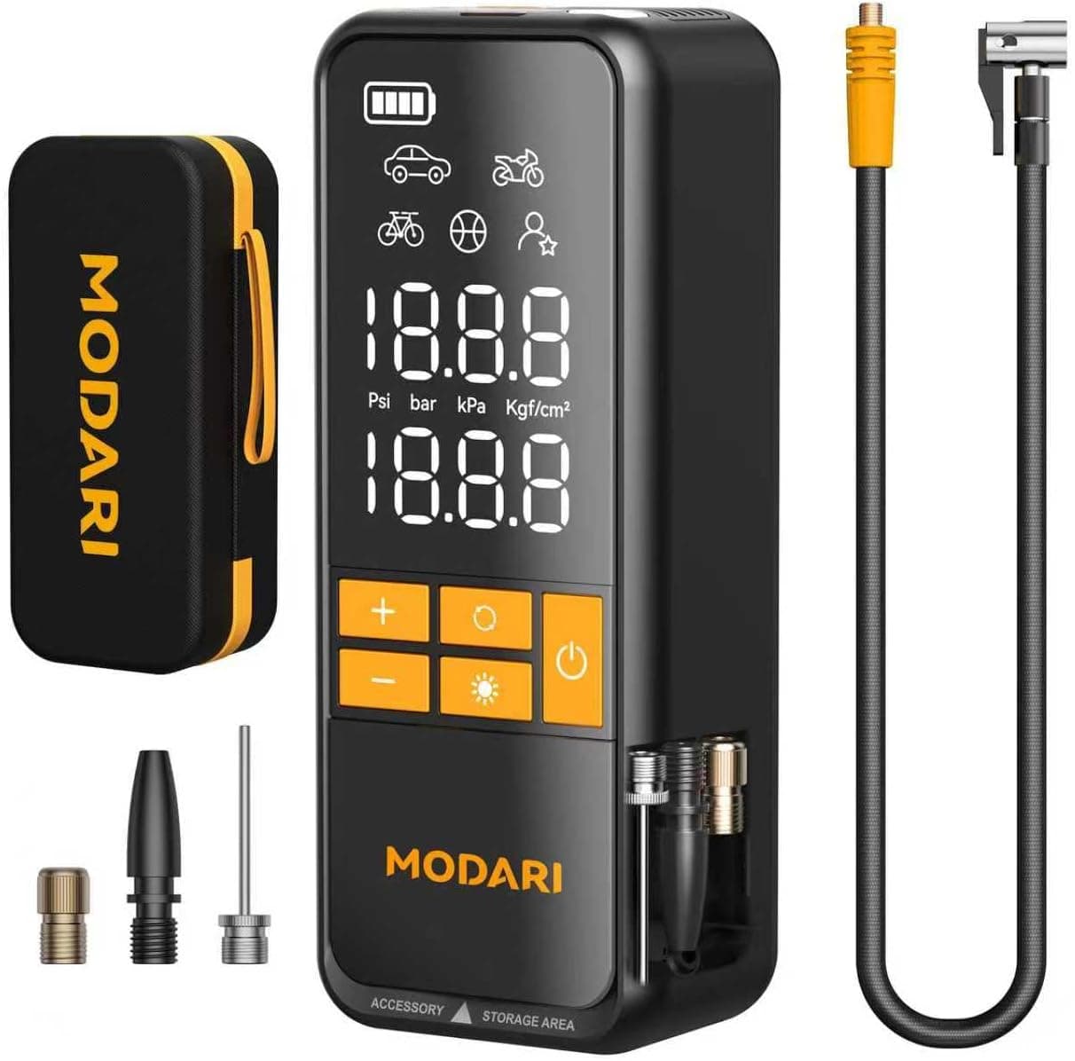 Tire Inflator Portable Air Compressor - 4X Faster 160 PSI Portable Air Pump for Cars - Cordless Tire Inflators with Gauge - Portable Tire Inflator for Car, Pickup, Bike and More (Yellow Black)