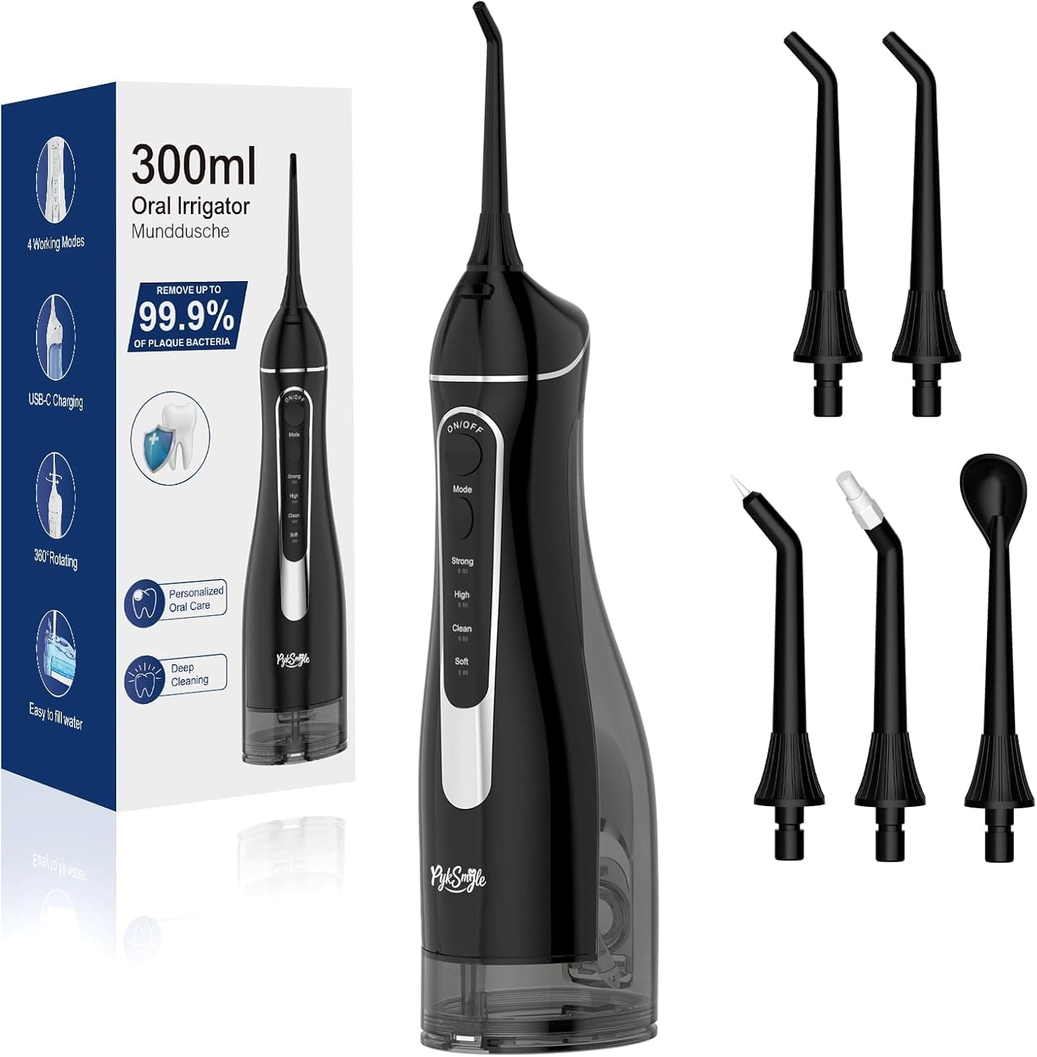 Water Flosser Teeth Pick, Cordless Dental Pick for Travel with 4 Modes & 5 Jet Tips, IPX7 Waterproof Portable & 300ML Larger Tank Rechargeable Oral Irrigator B - image 1