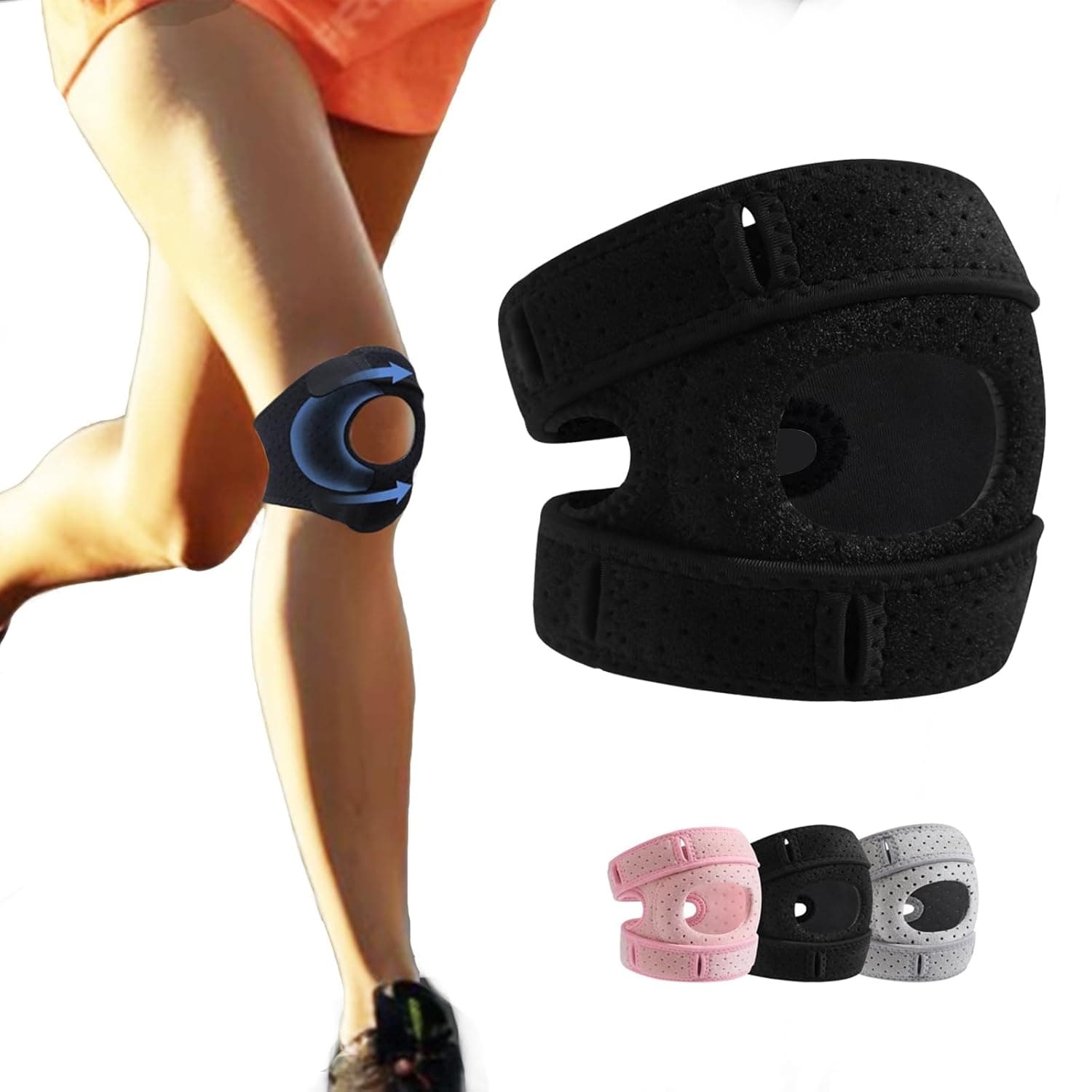 Plus Size Knee Brace for Women Men - Adjustable Knee Pad Brface for Knee Pain Relief, Non Slip, Patella Gel Pad, Neoprene Knee Support Brace for Meniscus Tear, Running (Black, L)