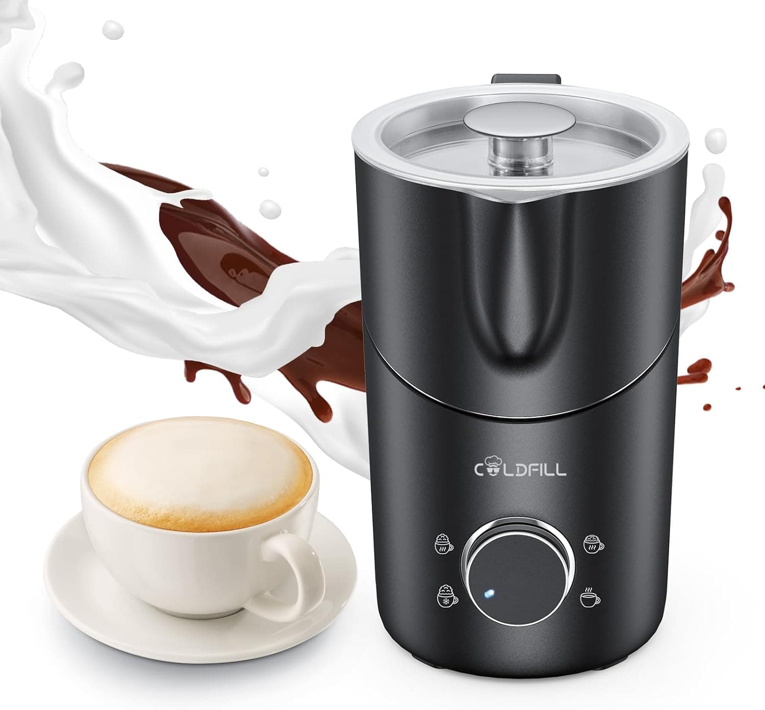 8-in-1 Milk Frother, 21.16oz Detachable Stainless Steel Milk Frother and Steamer, Electric Hot & Cold Foam Maker, Ergonomic Grip Frother for Coffee, Latte, Cappuccino, Dishwasher Safe