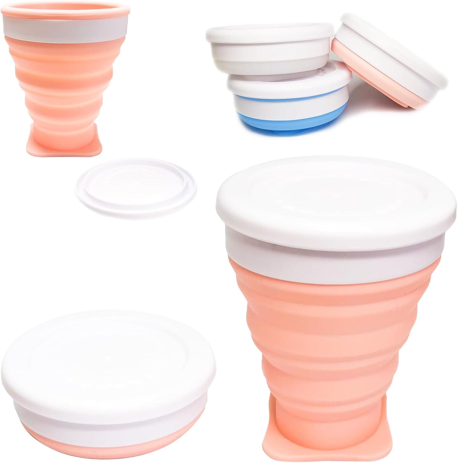 Foldable Water Cup with Lid, Food Grade Silicone,Small Portable Water Cup, Suitable for Camping, Traveling and Business Trips, Lightweight, Durable and Reusable (Pink) - image 1
