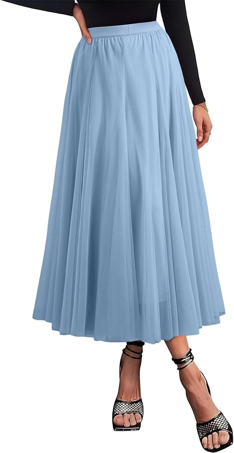 Happy Sailed Womens Tulle Skirt Elastic High Waisted A-Line Layered Flowy Long Skirts Date Night Outfit - image 1