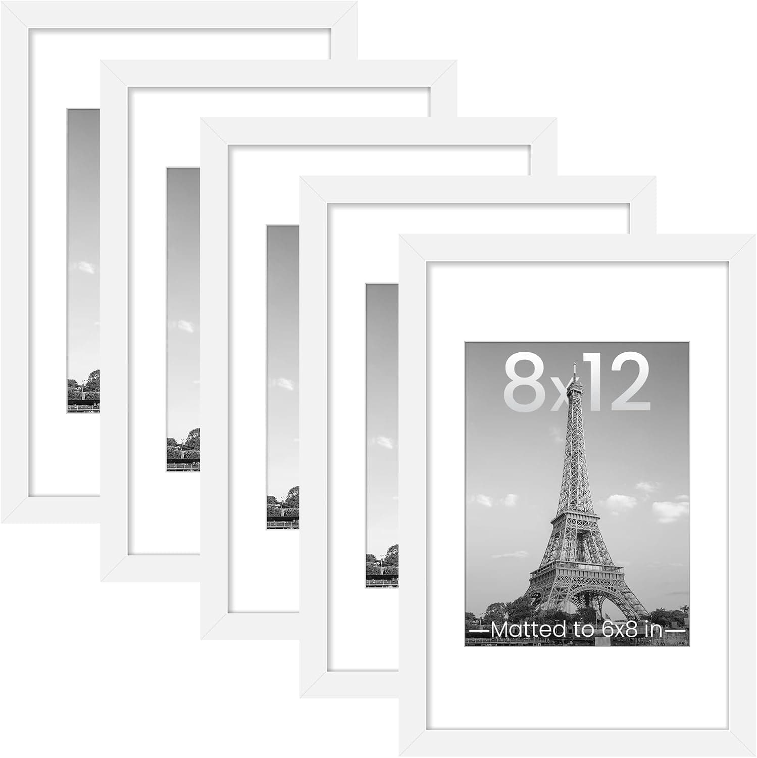 Upsimples 8x12 Picture Frame Gallery Wall Set of 5 - White Plastic