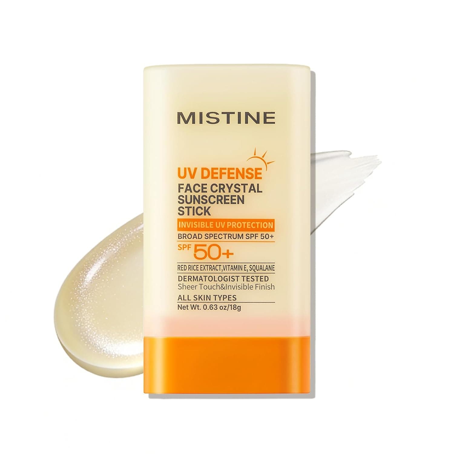 Mistine UV Defense Face Crystal Sunscreen Stick SPF 50+, Transparent Sunscreen, No White Cast, Broad Spectrum Oil-Free & Lightweight Korean Sunscreen for All Skin Over-Makeup Touch‑Ups, 0.63 oz/18g - image 1