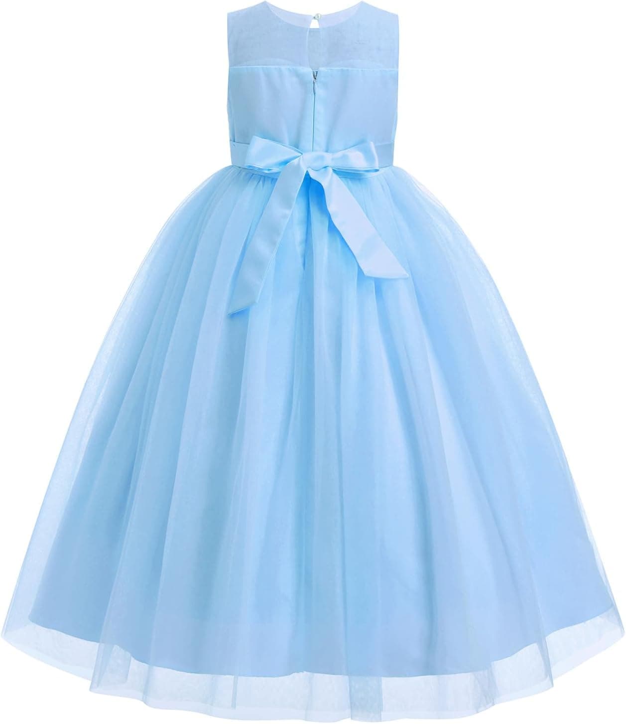 OBEEII Flower Girl Dress for Wedding Floral Embroidery Tulle Princess Dress Junior Bridesmaid Birthday Pageant Dress