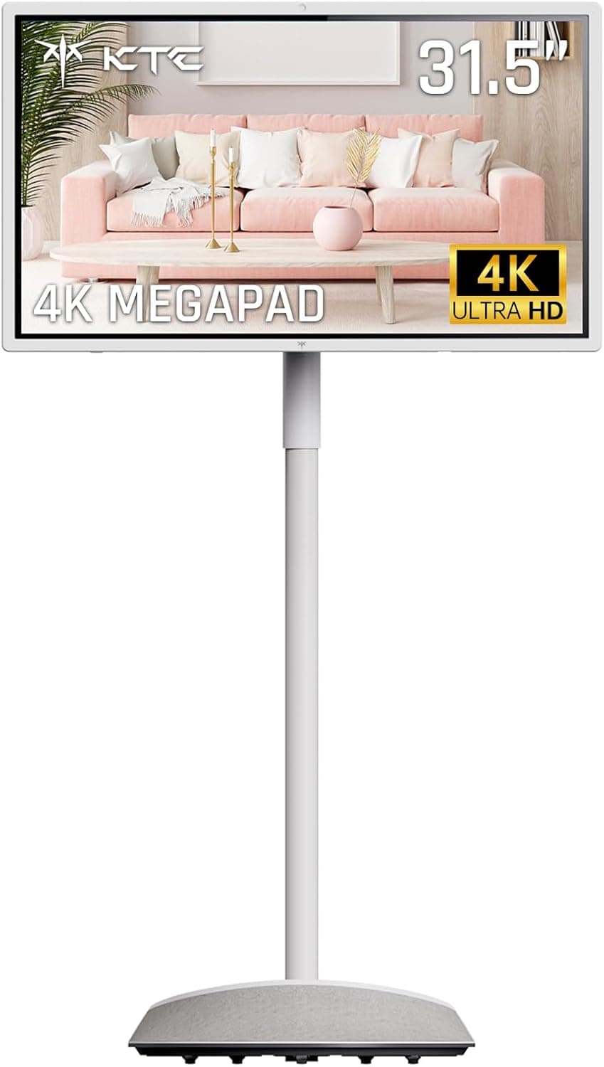 KTC 32" 4K Smart Portable TV MEGAPAD, Google EDLA Certified, UHD Touchscreen Rolling TV on Wheels with Speaker & Camera, 16G RAM+256G Storage, Built-in Battery, Full Swivel Rotation, Remote Control