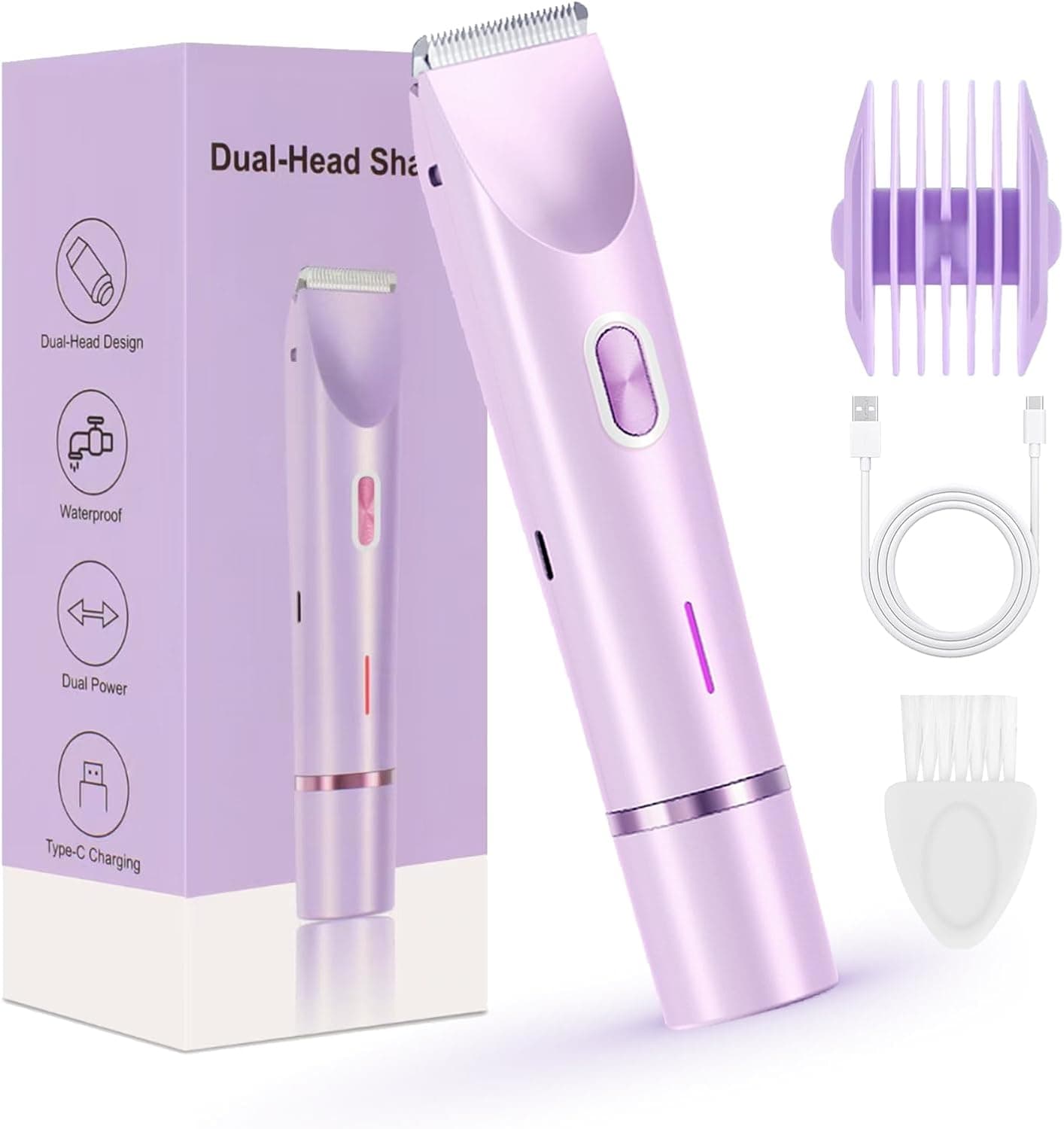 Bikini Trimmer for Women,2 in 1 Dual Head Bikini Shaver,Waterproof & Painless Electric Razors for Pubic Hair(Purple) - image 1
