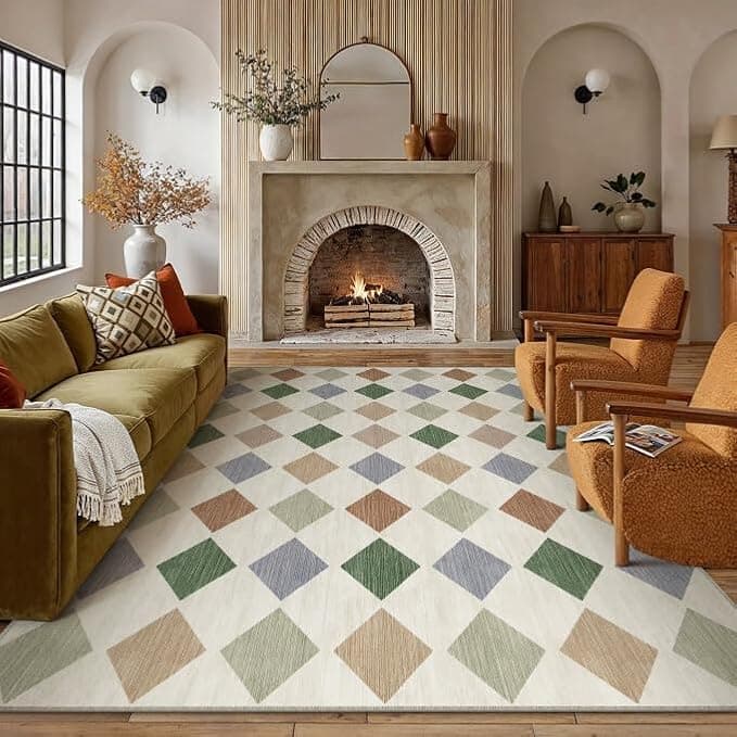 9x12 Checkered Area Rugs for Living Room Machine Washable Modern Soft Large Rug Non-Slip Low Pile Accent Indoor Office Carpet for Bedroom Dining Room Nursery Classroom