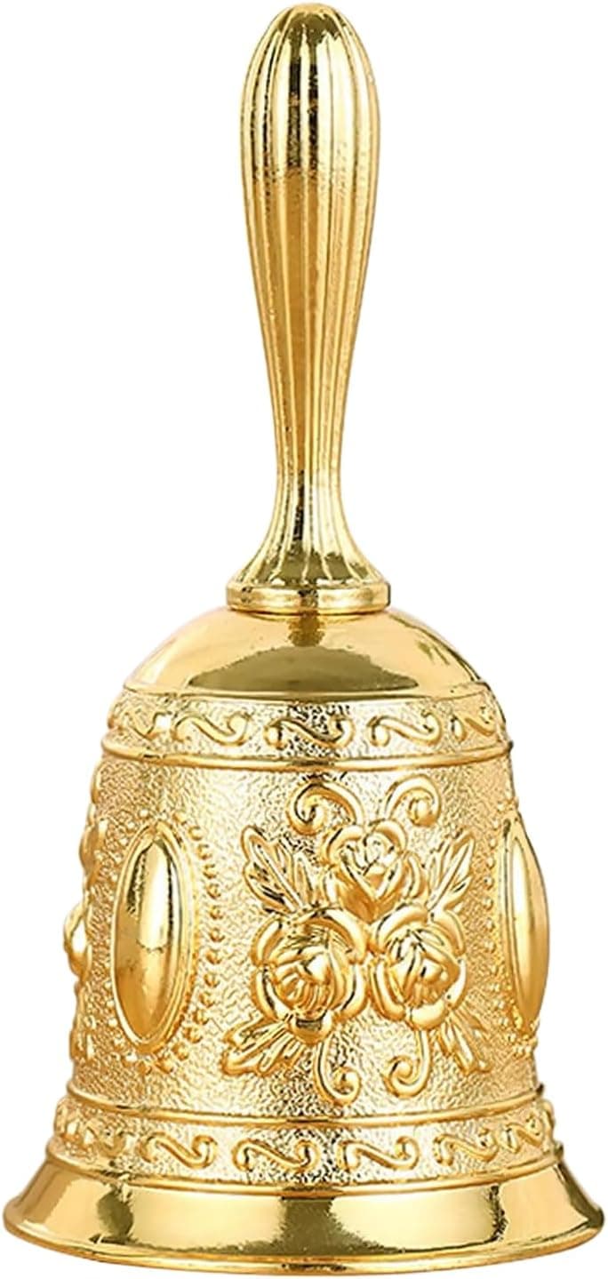 Vintage Metal Hand Bells, Multi-Purpose Gold Hand Call Bell Super Loud Dinner Handbells Handbell With Metal Clapper Handbells For Counter Reception School Churchl Hotel Christmas And Wedding Service