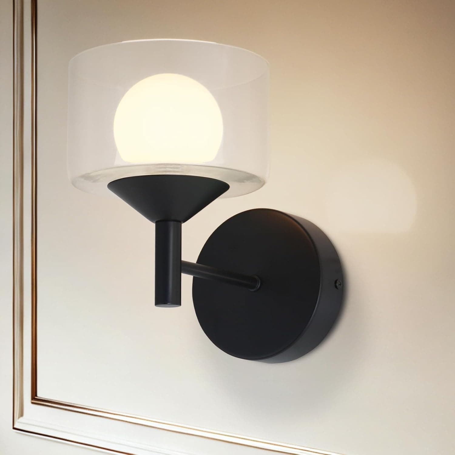 Modern Black Wall Sconce,Bedroom Wall Lights with Clear Glass,Up and Down Sconces Wall Decor,Hardwired Hallway Light Led Wall Sconce Indoor Wall Lamp for Living Room,Bathroom Mirror,Kitchen