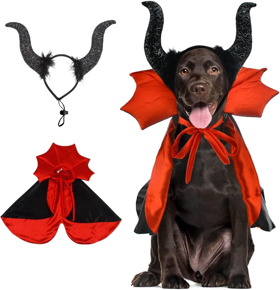 2 Pcs Dog Halloween Costume Set Cat Witch Vampire Cape Devil Horns Hat Holiday Clothes for Cat Puppy Halloween Party Pet Outfits (Red)