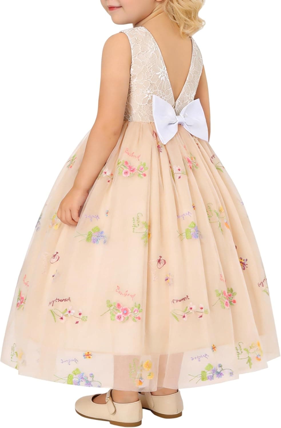 Flower Girl Dress for Wedding Toddler Tulle Embroidered Lace V-Back Formal Birthday Party Dresses 2-7T - image 1