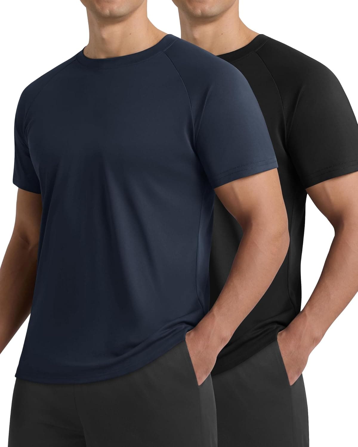 2 Pack Workout Shirts for Men - Black Casual Quick Dry Moisture Wicking Men's T-Shirts for Gym Running