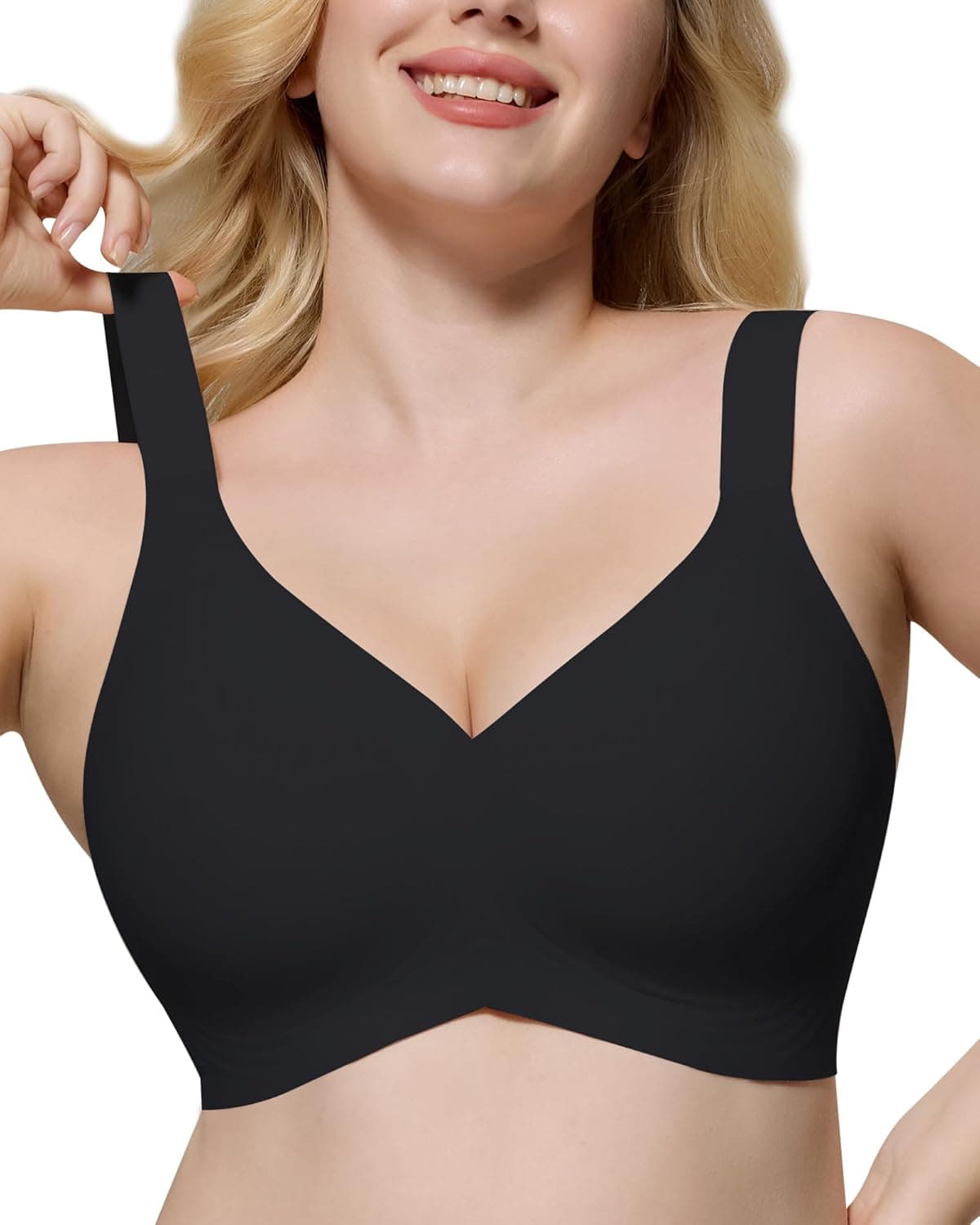 HORISUN Seamless Bras Full Coverage Wireless Push Up Bra for Women No Underwire Comfort V Neck Bralettes with Support