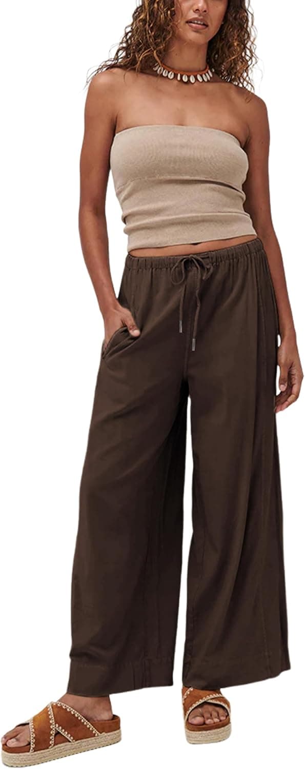 Faleave Women's Linen Palazzo Pants Summer Wide Leg High Waist Casual Lounge Pant Trousers with Pocket - image 1