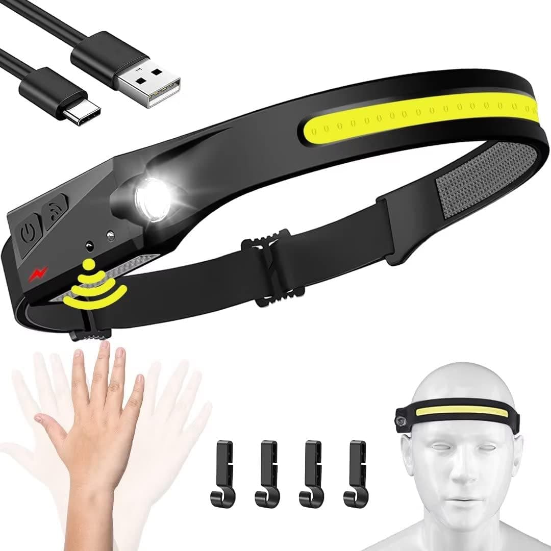 Headlamp Rechargeable, 230° Wide Beam LED with Motion Sensor for Adults - Camping & Outdoor Gear