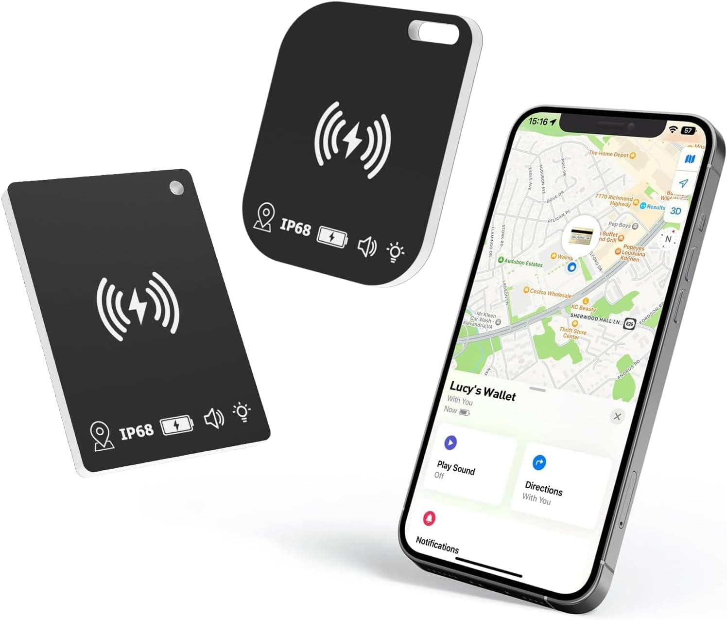 KZO Wallet Tracker Card Rechargeable Tracking Cards, Works with Apple Find My APP (iOS Only), IP68 Waterproof, for Luggage/Purses/Passports/Keys/Backpacks, 2 Pack