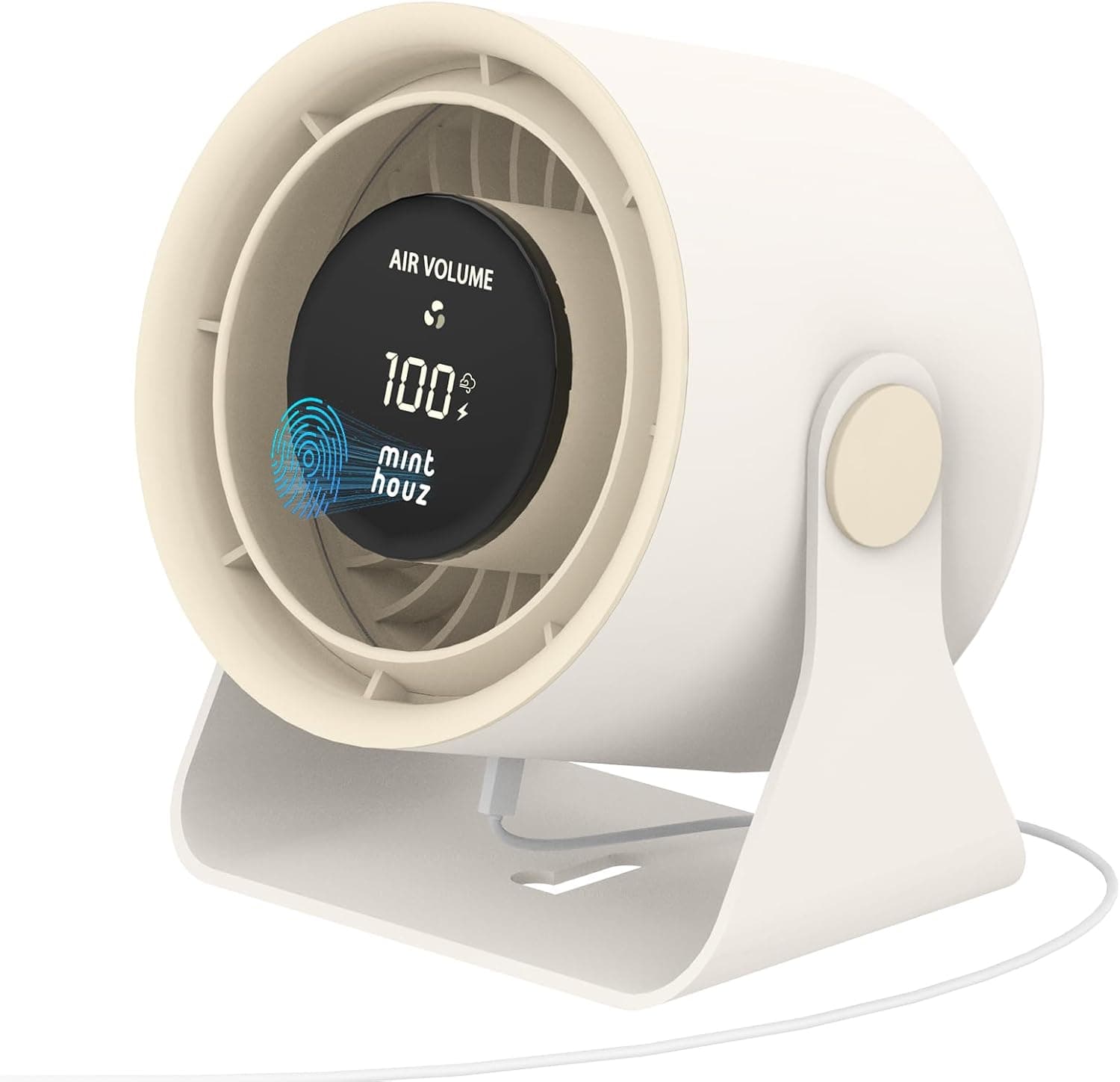 Minthouz Desk Fan - Touch Control LED Display, Premium USB Fans 3600mAh Rechargeable Battery, 6 Speeds, 90° Tilting - Portable for Home, Office, Travel, Camping, Kitchen (Beige) - image 1