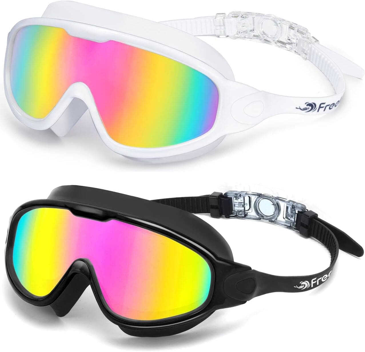 Freela 2 Pack Swim Goggles for Adult Men Women,180°Wide Vision Anti-fog UV Protection No Leak Clear Swimming Goggles