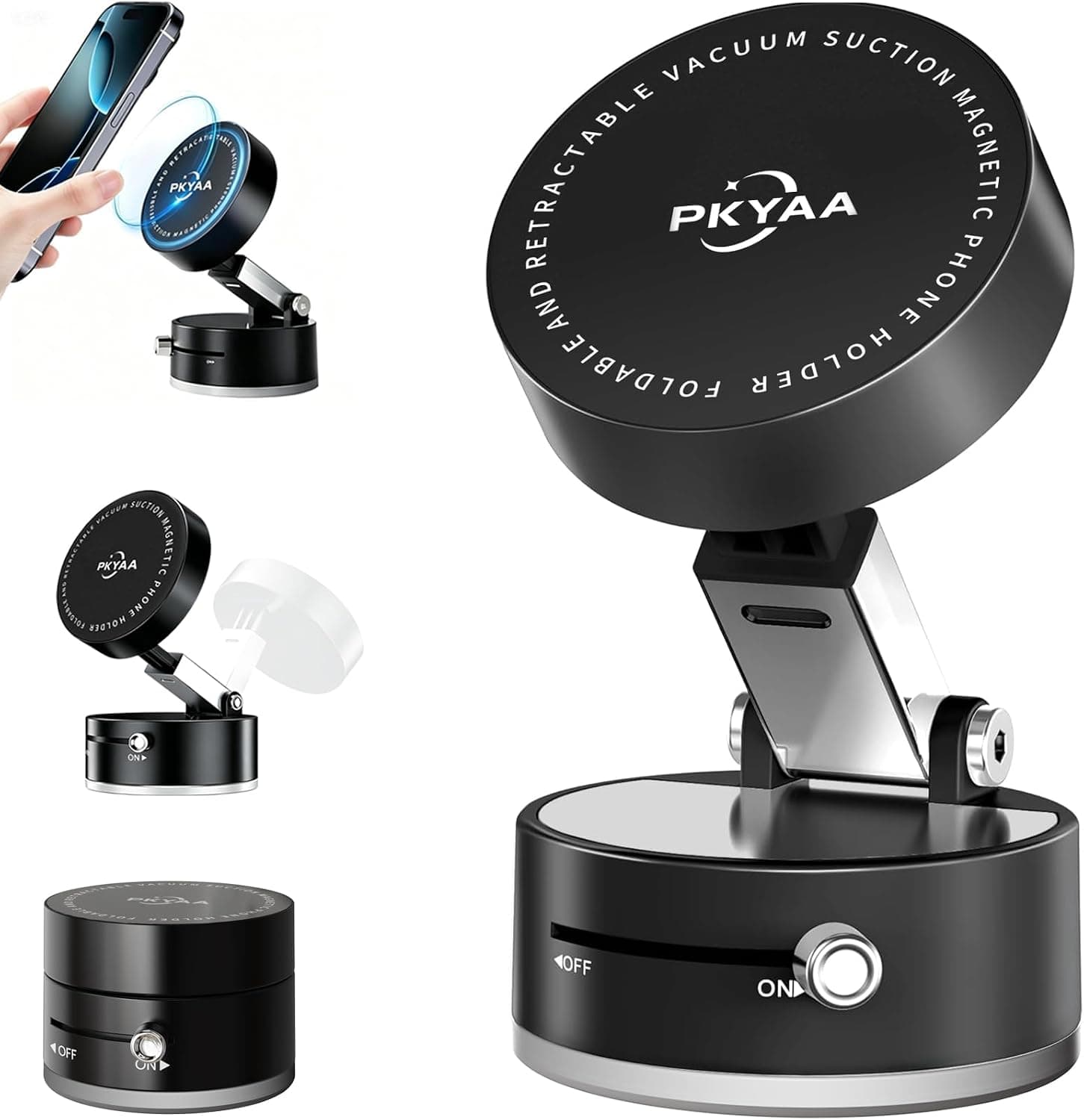 2026 Upgraded Foldable and Retractable Magnetic Mount, Vacuum Suction Magnetic Phone Holder, A Movable Vacuum Suction Cup Car Phone Stand for Cars/Gyms/Mirrors/Smooth Surface (Black)