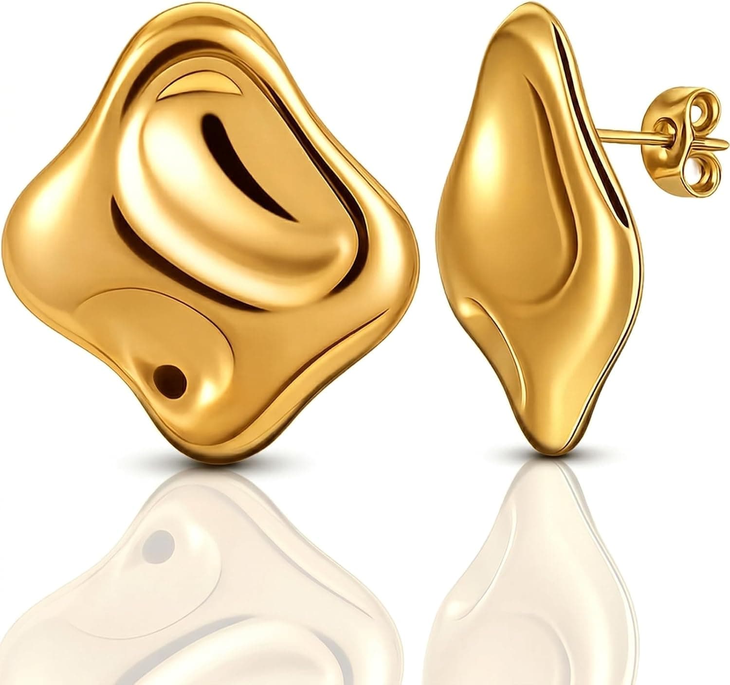 Musment® Gold Earrings for Women, 14K Gold Plated Chunky Stud Earrings, Lightweight Hypoallergenic Statement Earrings for Sensitive Ears, Daily Wear, Trendy Jewelry Gift Box - image 1