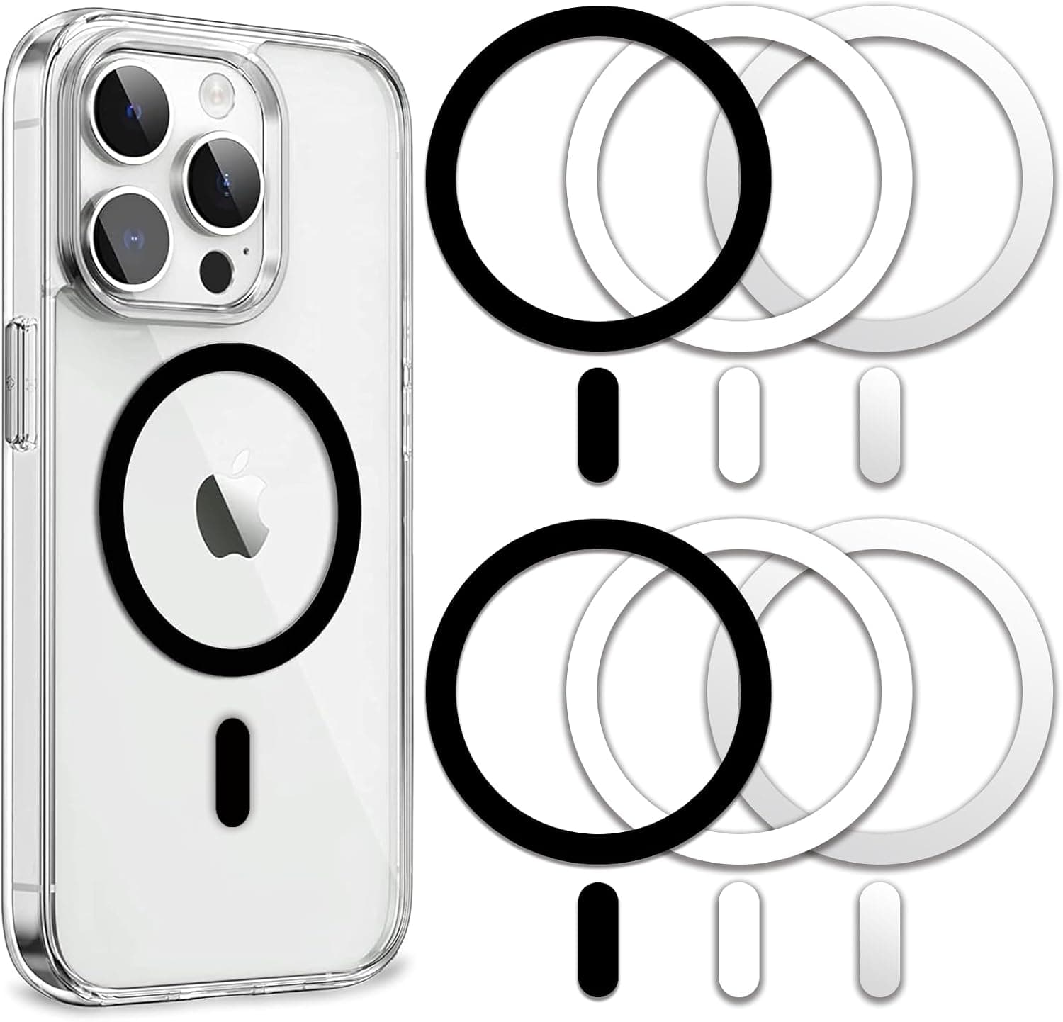 Metal Ring Compatible with MagSafe Sticker Designed for iPhone 12~17, Circle Magnetic Magnet Adapter Rings for Phone Case (Black White Silver) - image 1