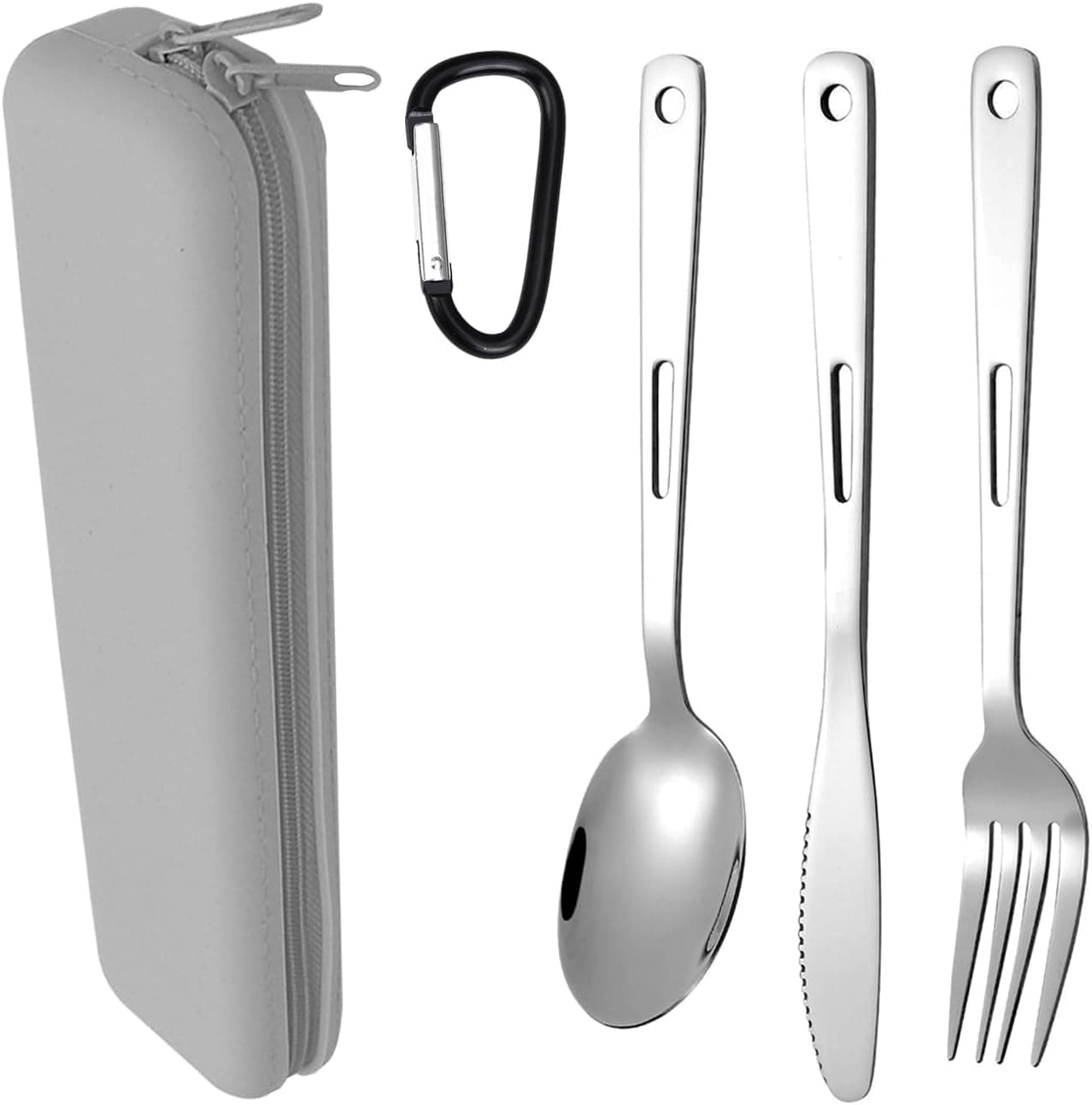 Travel Utensils Set with Silicone Case, Stainless Steel Silverware Set for Work Lunch Camping Picnic, Portable Cutlery Set on the Go, Easy to Clean (Grey)