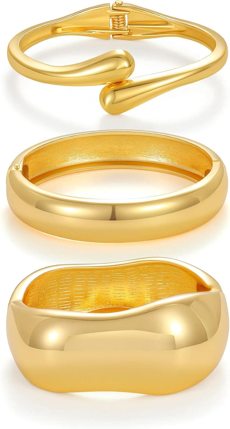 Chunky Gold Bangle Bracelets for Women, 14k Gold Plated Trendy Stackable Bangles Set, Dainty Cuff Bracelet Stack Jewelry for Gifts - image 1