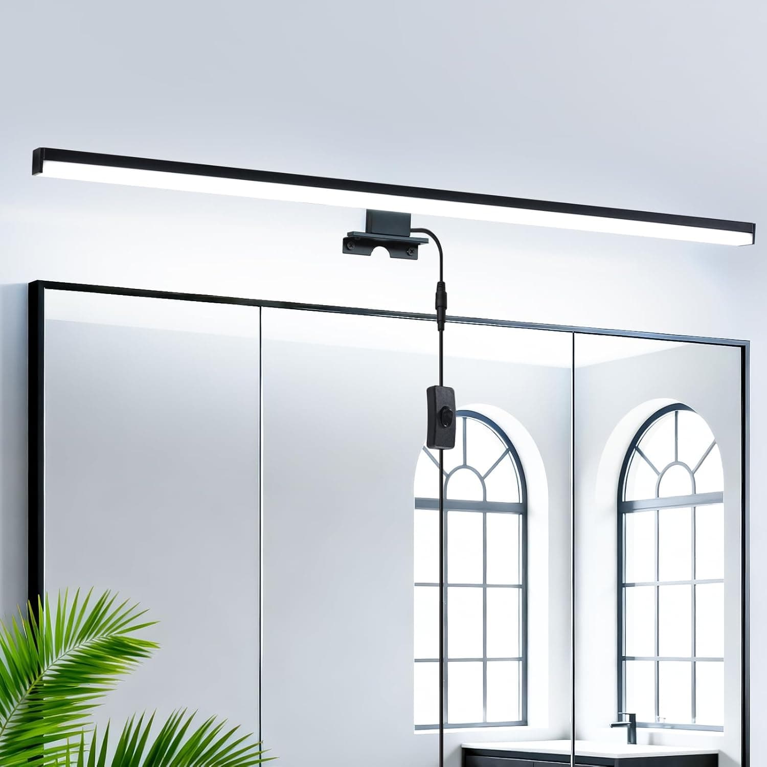 28" Plug in Bathroom Light Fixtures Matte Black Vanity Lights,11W LED Picture Light 3 Installation Methods 6600K White-Light Vanity Light Bar Wall Sconce for Bedroom/Living Room/Kitchen - image 1