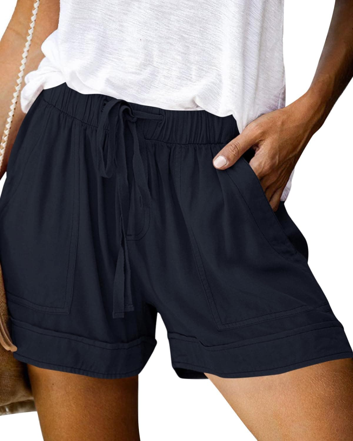 Womens Elastic Waist Drawstring Shorts Summer Lightweight Beach Shorts Comfy Casual Short Pants with Pockets