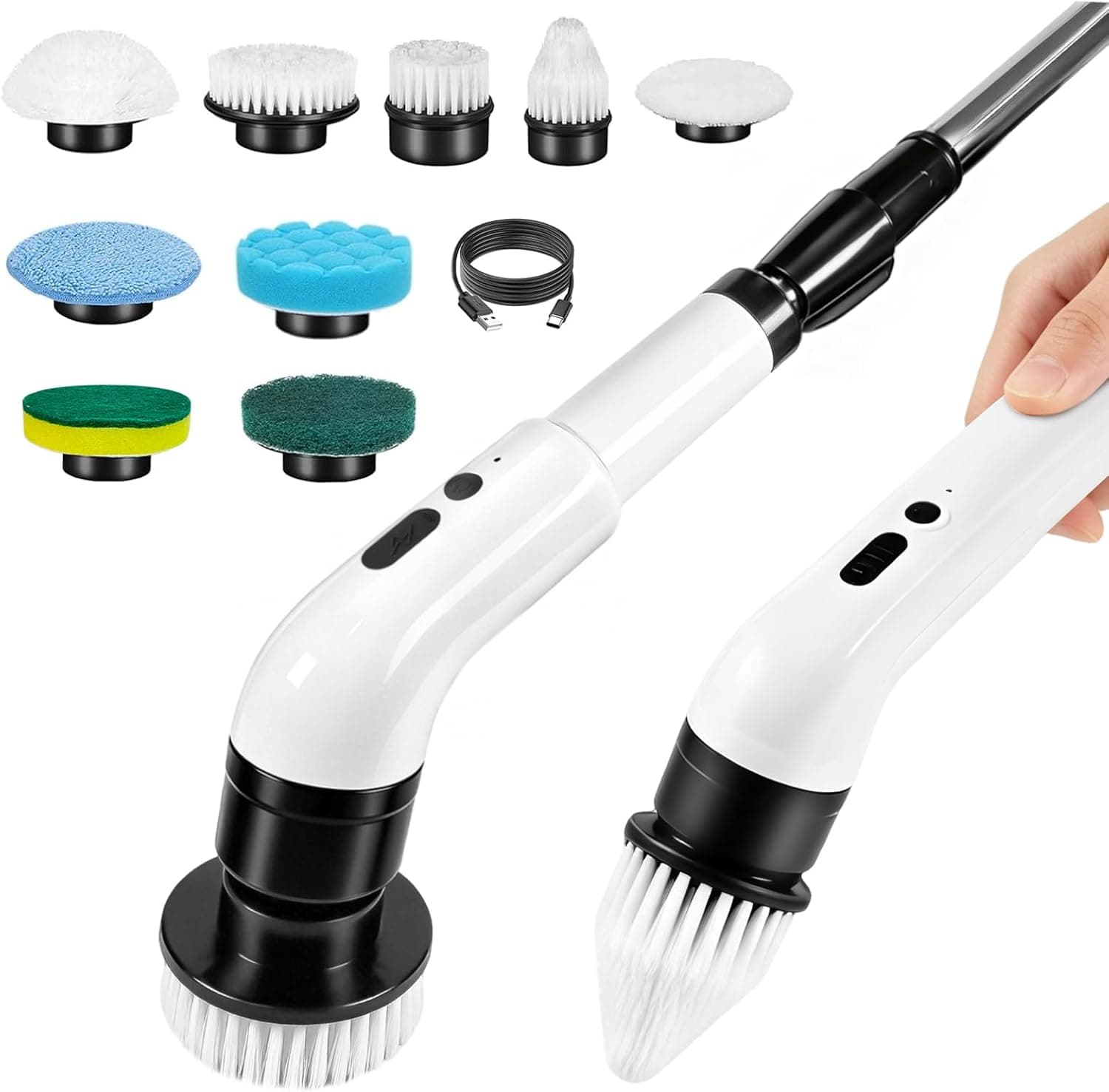 Electric Spin Scrubber, Cordless Shower Scrubber with 9 Scrub Brushes, 2 Speed & Battery Level Display, Adjustable Extension Handle Power Scrubber for Bathroom Tile Tub Floor - image 1