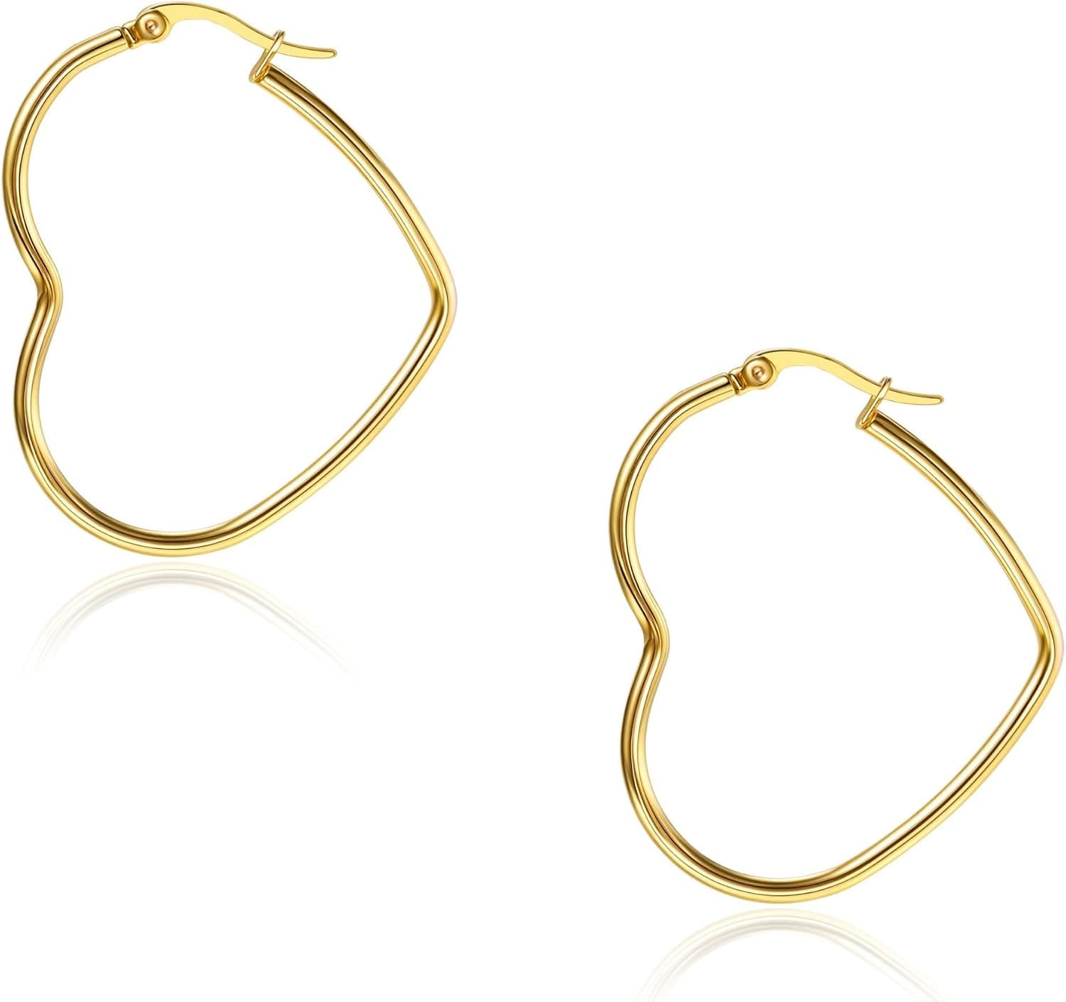 Heart Earrings for Women, Silver/Gold Hoops Earrings, Fashion Stainless Steel Hypoallergenic Lightweight Small Big Love Heart Earrings Jewelry 30/40/50/60mm