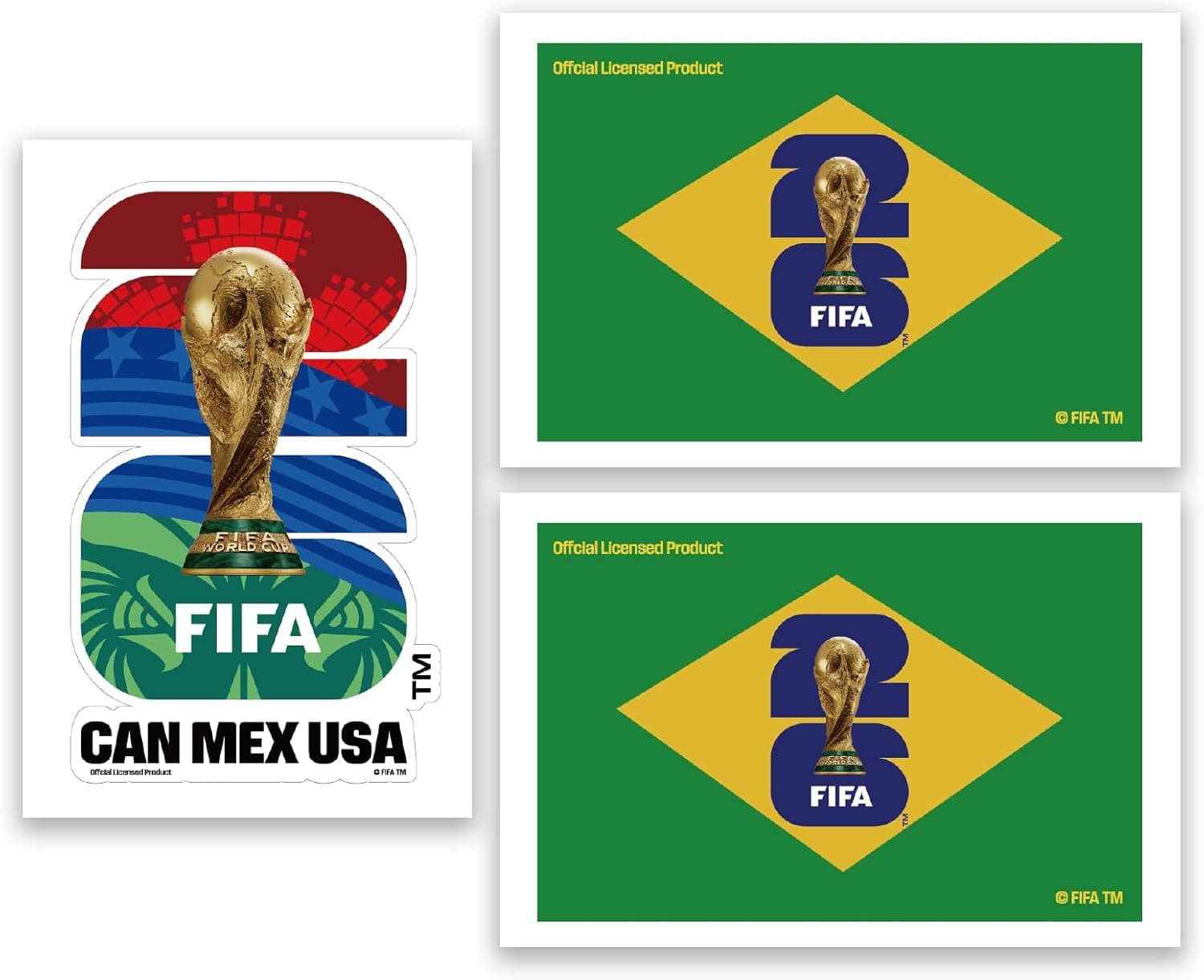 FIFA World Cup 2026 Official Licensed Sticker, 3Pcs Waterproof Decals for Laptop, Water Bottle, Car, Soccer Fan Gift