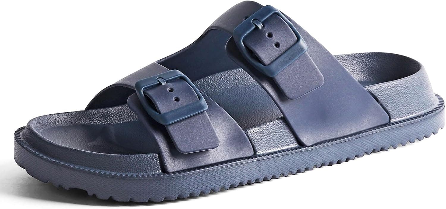 Slides for Women and Men, Double Buckle Rubber Sandals with Arch Support, Pillow Slides Thick Cushion Non Slip Shower Shoes Comfort Beach Sandals - image 1