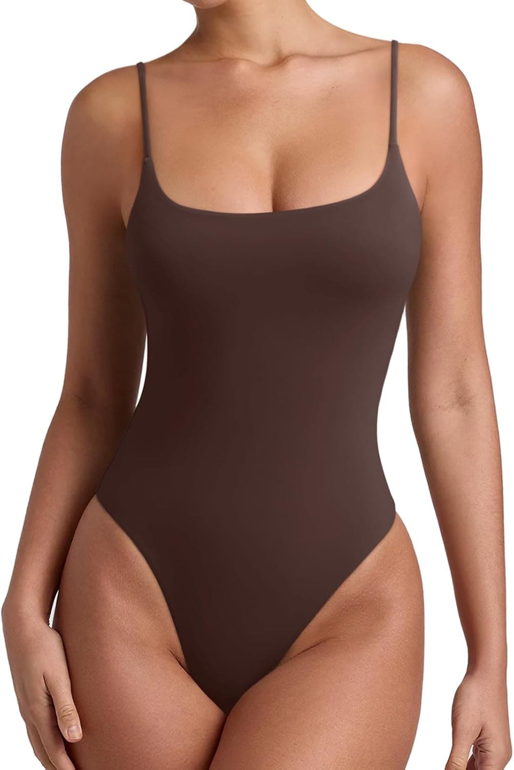 REORIA Women Sexy Cami Square Neck Thong Bodysuit Backless Spaghetti Strap Tank Top - image 1