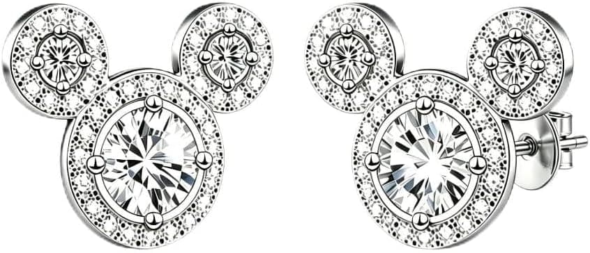 Sterling Silver Mouse Stud Earrings - Hypoallergenic Lightweight Sparkling Cubic Zirconia Mouse-Shaped Earring