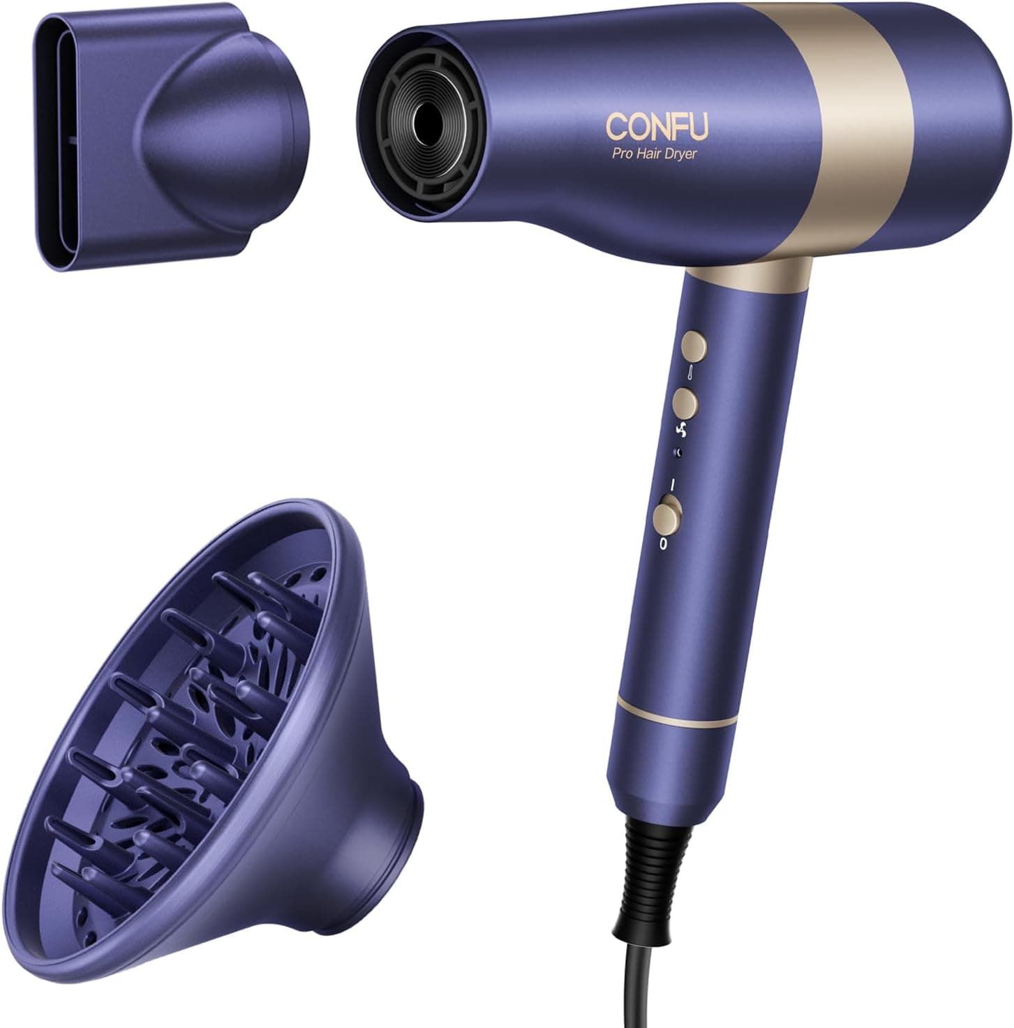 CONFU Hair Dryer, Ionic Hair Dryer for Curly Hair with Diffuser, 110,000 RPM Fast Drying Blow Dryer, Attachments for All Hair Types, Light and Quiet, Sunset Purple - image 1
