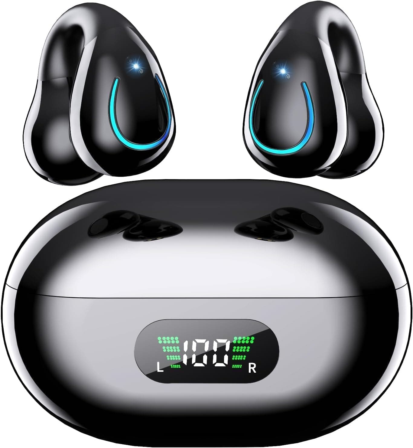 Paekole Clip On Headphones, Super Comfort Open Ear Bluetooth Earbuds for All Day Wear, Lightweight Bone Conduction Wireless Earbuds with Charging Case for Running