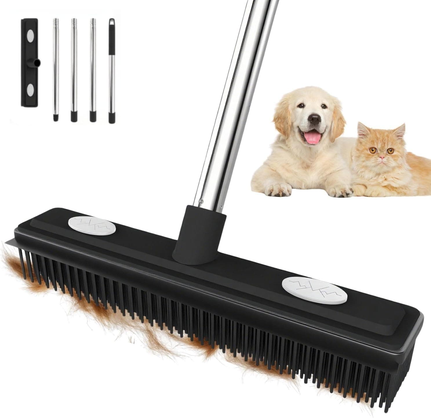 Thamtu Pet Hair Remover Carpet Rake – Rubber Broom with Squeegee for Carpets & Floors