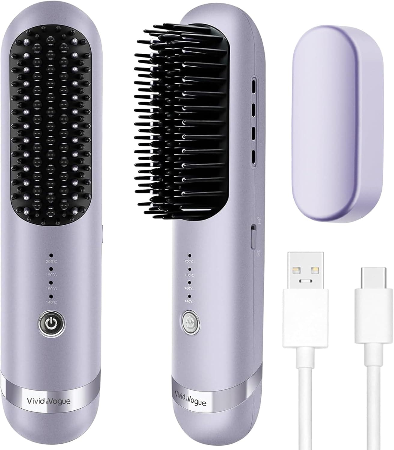Cordless Hair Straightener Brush, 2 in 1 Curling & Straightening Brush with 200 Million Negative Ions, Mini Travel Hot Straightener Comb for Women, Fast Heating & Dual Voltage - image 1