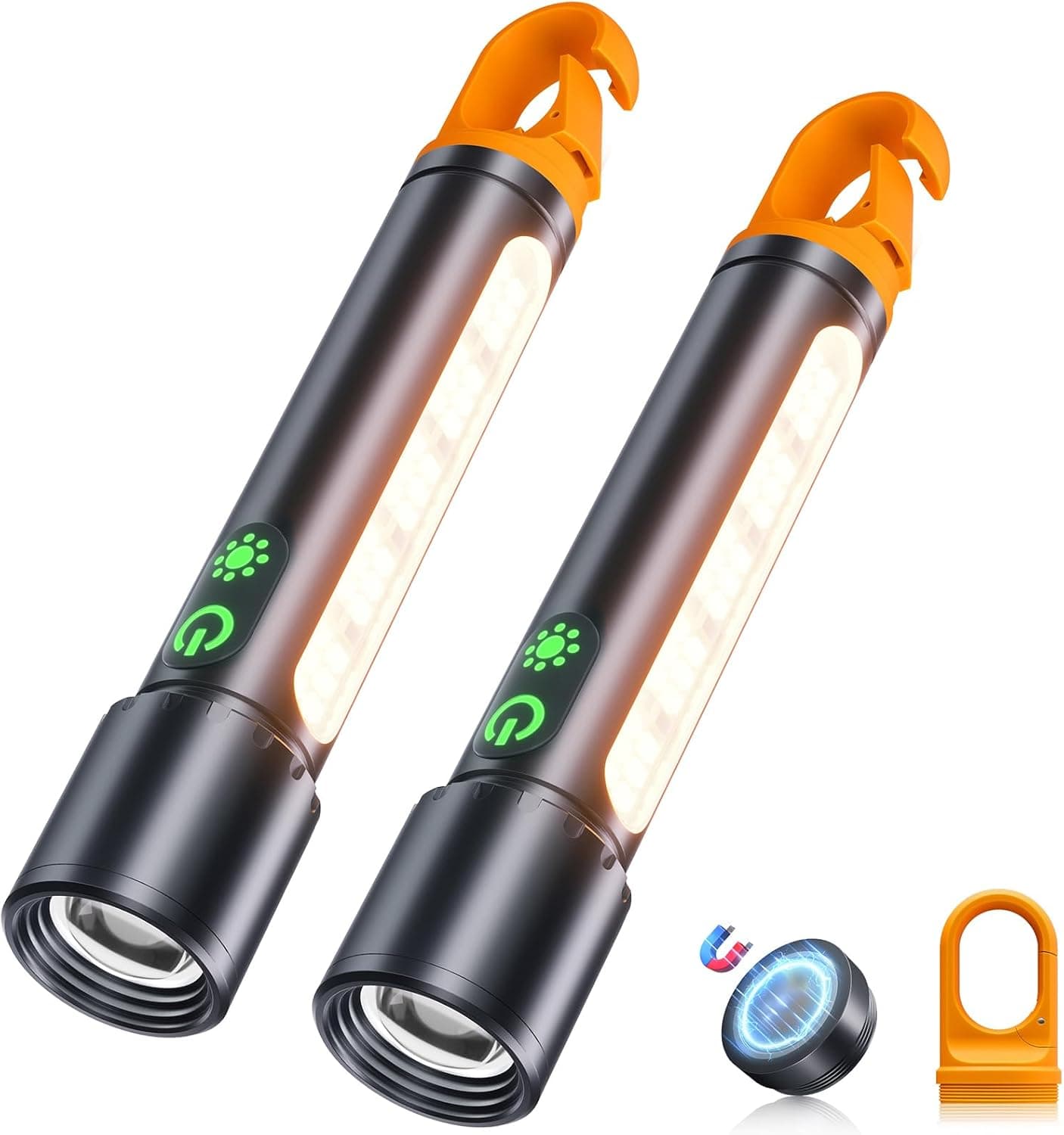 Magnetic Flashlight Rechargeable,2000LM 5000mAh Flashlights High Lumens with 9 Modes,Waterproof, Adjustable,Powerful Flash Light,Multi-Flashlights for Home,Car,Hiking,Camping (2, Black)