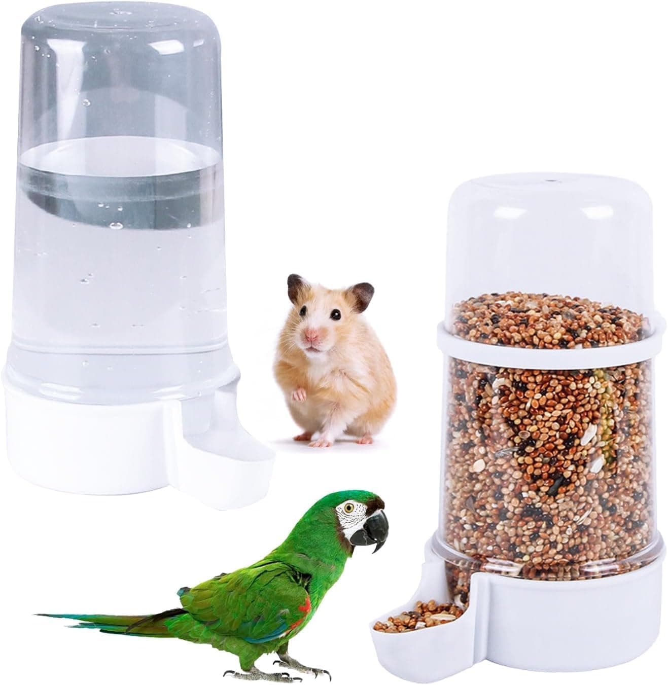 2 Pieces Bird Feeder Water Dispenser, Automatic Bird Feeder and Drinker Set for Cage, No Mess Hanging Parrot Food Bowl, Parakeet Cage Accessories for Hamsters,Pigeons,Parrot (C)