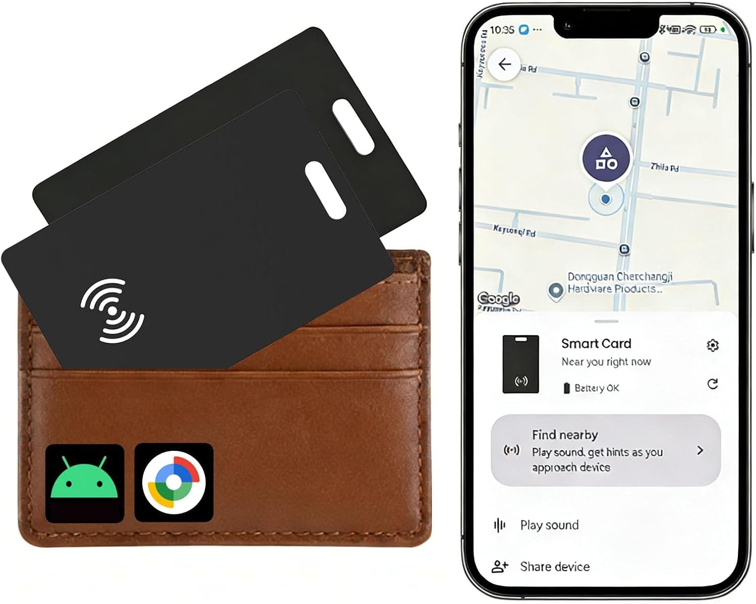 Android Wallet Tracker Card Rechargeable Air Tags-2 Pack, Works with Google Find Hub App (Android Only), 1.8mm Ultra-Slim, IP68 Waterproof, for Luggage/Passports/Keys/Bags