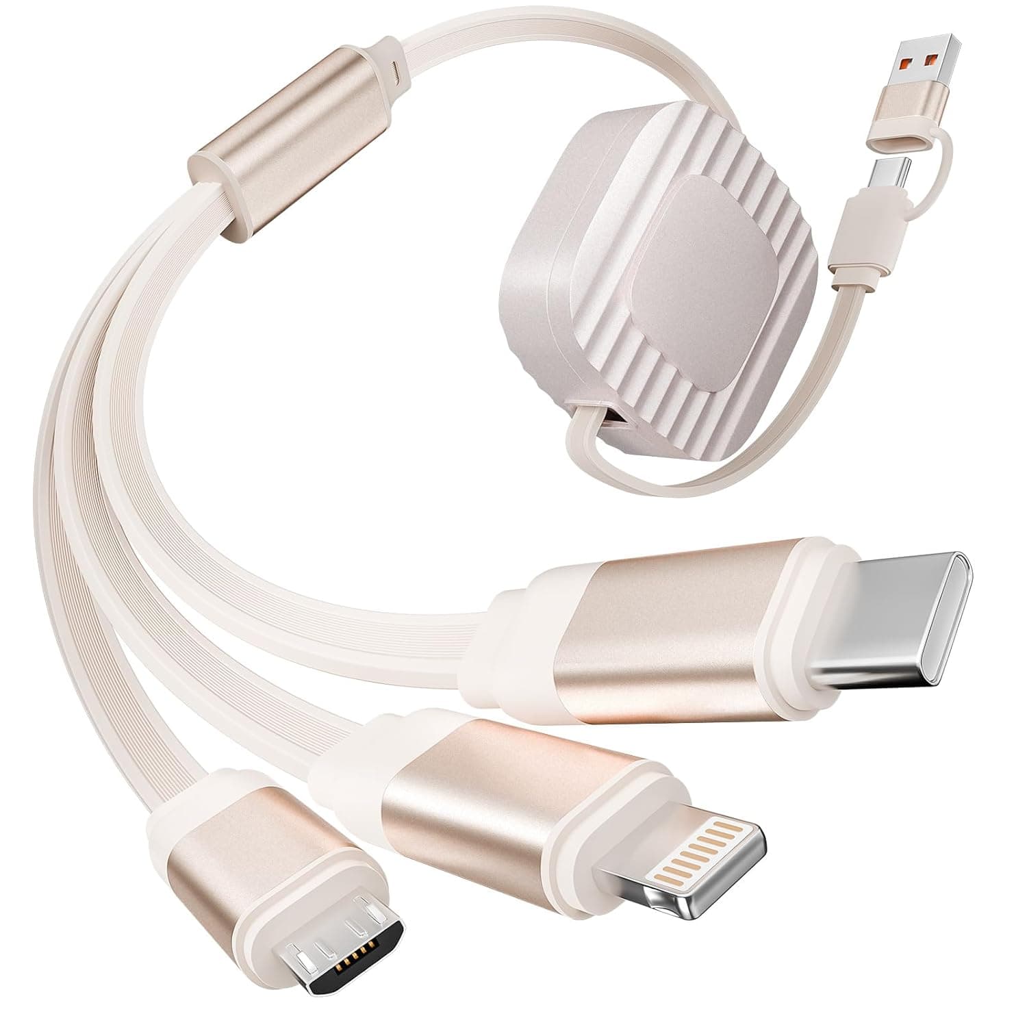 100W Multi Charging Cable, 3 in 2 Retractable Charging Cable, Retractable Car Fast Charger Cord with Type C/L/Micro USB Ports for iPhone 17 16 15 14 Pro Max, S24/S23, MBook,Car Accessories for Women