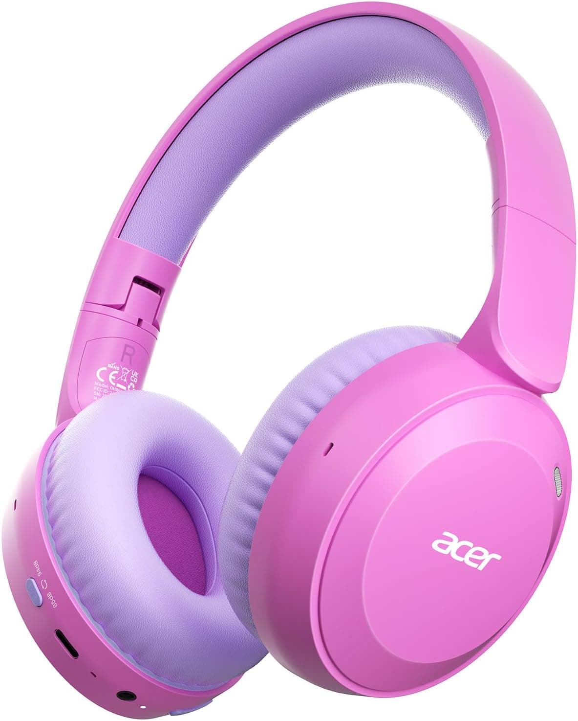 Acer Kids Bluetooth Headphones – 85/94dB Volume Limiter, Foldable, 60H Playtime (Pink, OHR668)